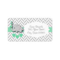 Green, White and Gray Elephant Baby Shower Label