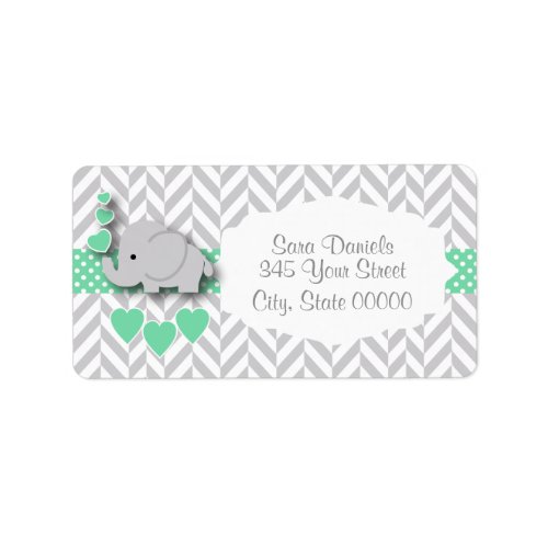 Green White and Gray Elephant Baby Shower Label
