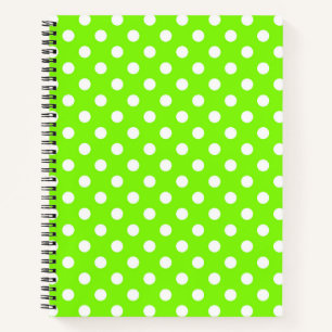 green, white and green polka dots notebook