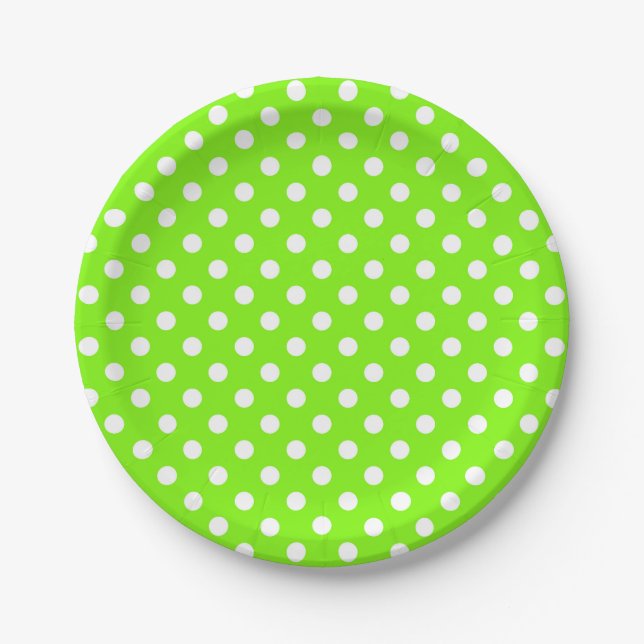 green, white and green polka dots  paper plates (Front)