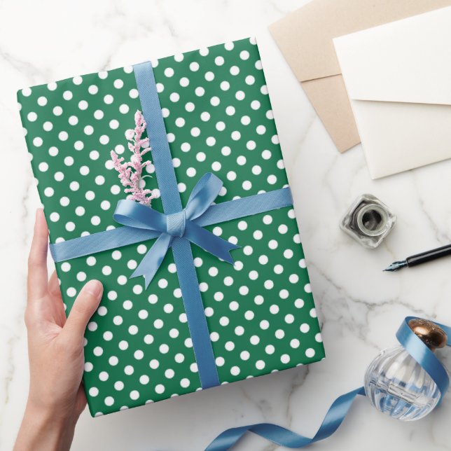 green, white and green polka dots wrapping paper (Gifting)