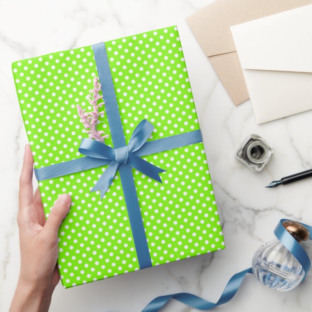 green, white and green polka dots  wrapping paper (Gifting)