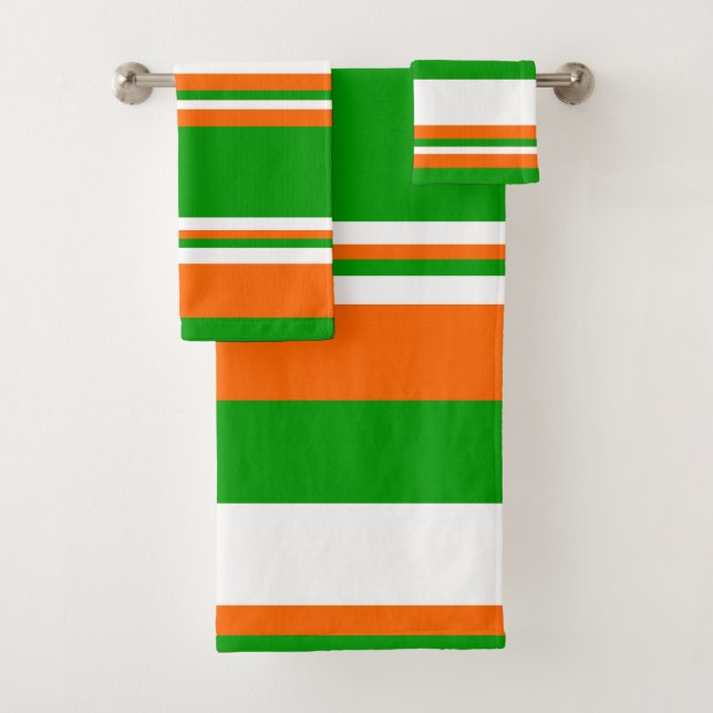 Green, White and Orange Stripes Bath Towel Set (Insitu)