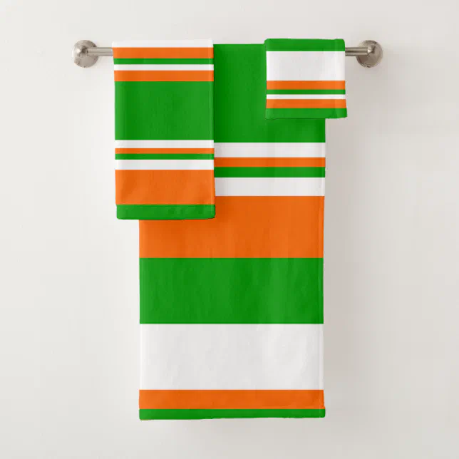 Green, White and Orange Stripes Bath Towel Set | Zazzle
