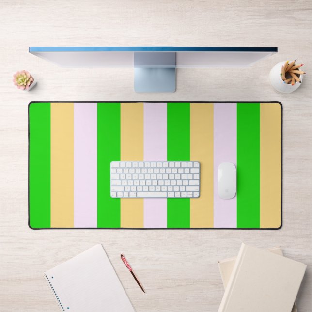 Green, white and orange stripes pattern desk mat (Office 1)