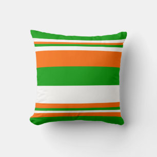 Green, White and Orange Stripes Throw Pillow