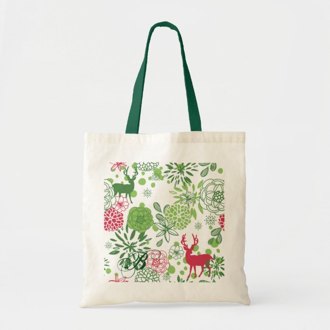 Green White And Pink Christmas Pattern Tote Bag (Front)