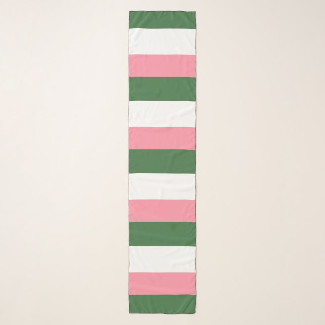 Green, White and Pink Stripes Scarf (Front)