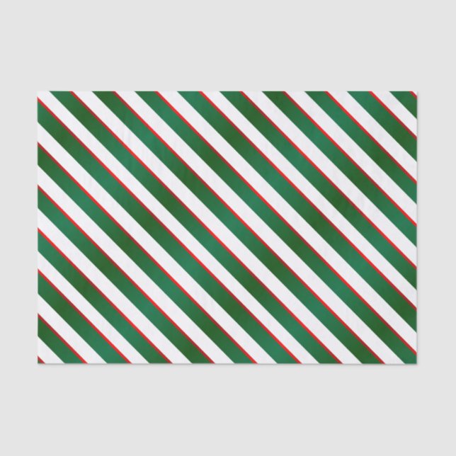 Green, White and Red Diagonal Stripes Tissue Paper (Front)