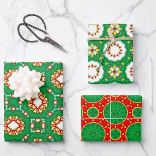 Green White and Red Elegant Christmas Patterns Wrapping Paper Sheets