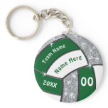 Green, White and Silver Cheap Volleyball Giveaways Keychain