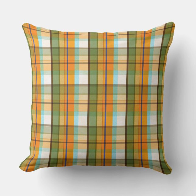 Green, White and Yellow Plaid Pattern Outdoor Pillow (Front)