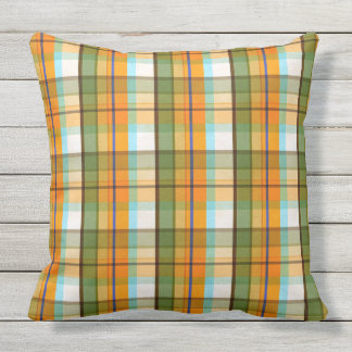 Green, White and Yellow Plaid Pattern Outdoor Pillow