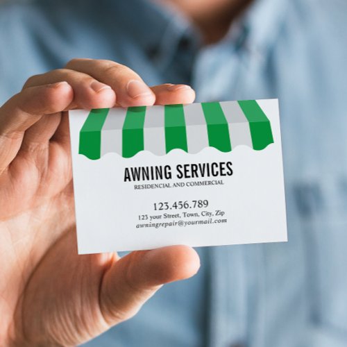 Green White Awning Services Cleaning Professional Business Card