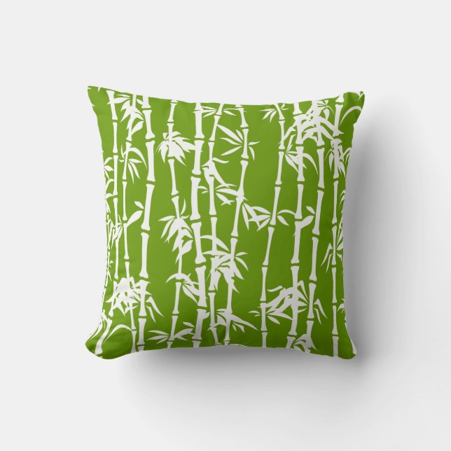 Green, white bamboo custom throw pillow (Front)