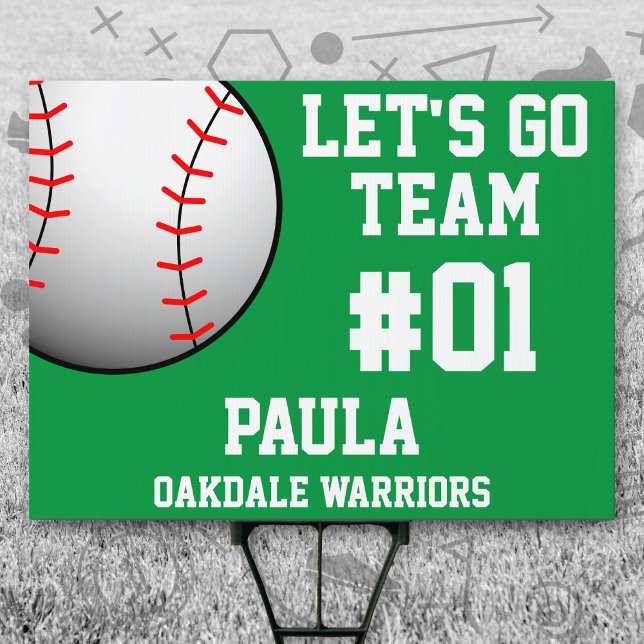 Green White Baseball Team Sign (Green and White Baseball Let's Go Team Yard Sign. Celebrate your high school or college athlete.)
