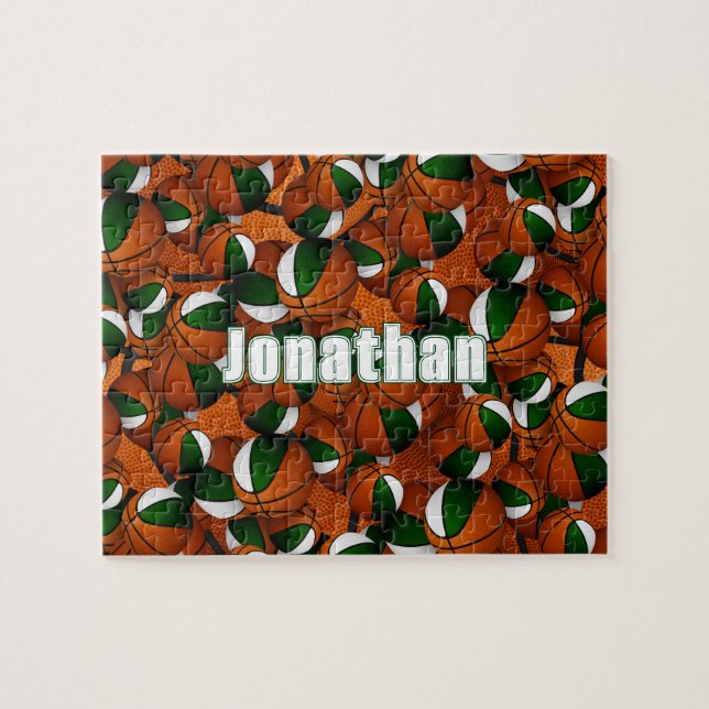 green white basketball boys girls team colors jigsaw puzzle (Horizontal)