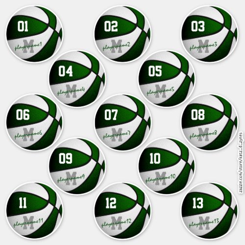 green white basketball custom 13 players names sticker
