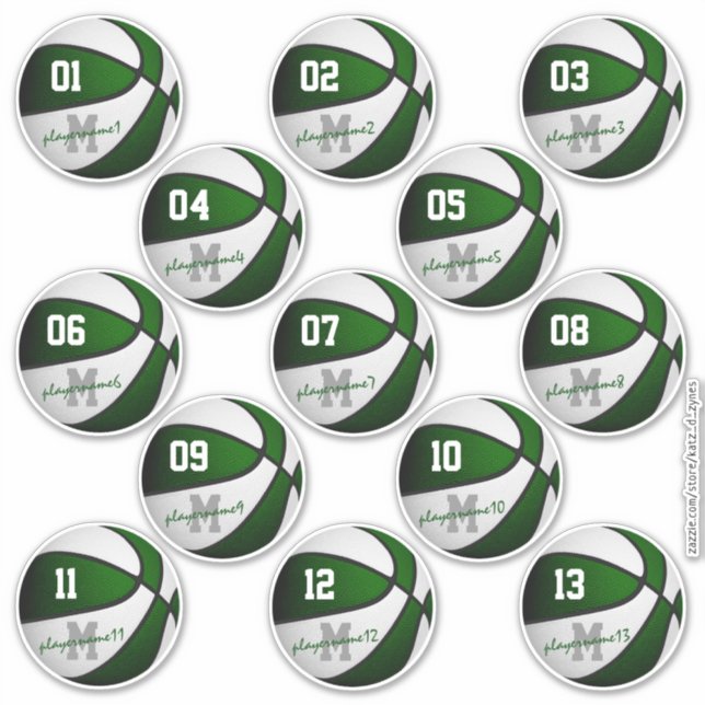 green white basketball custom 13 players names sticker (Front)