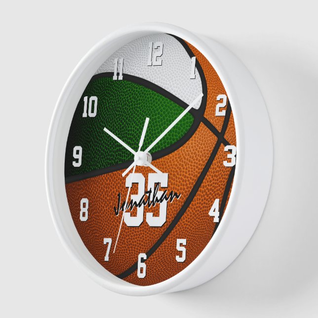 green white basketball his sports room decor clock (Angle)
