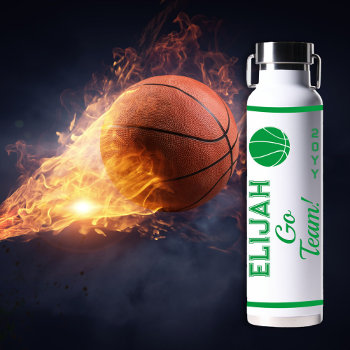 Green White Basketball Name | Go Team Sports Water Bottle by tjssportsmania at Zazzle
