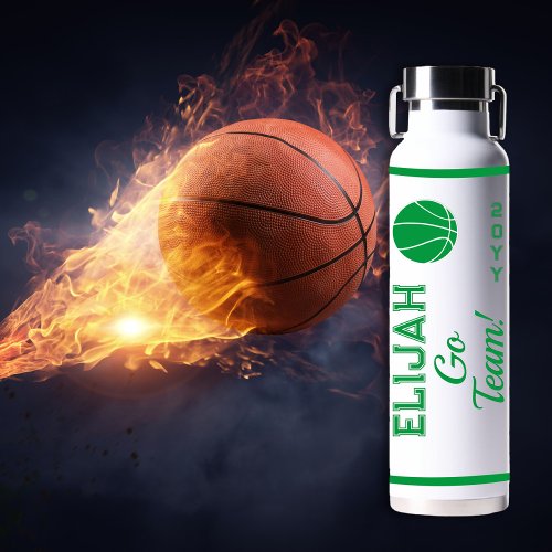 Green White Basketball Name  Go Team Sports Water Bottle