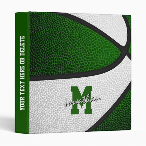 green white basketball team colors boys girls 3 ring binder