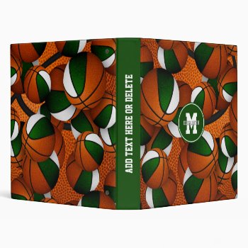 Green White Basketball Team Colors Sports Pattern 3 Ring Binder by katz_d_zynes at Zazzle