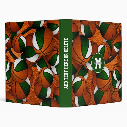 green white basketball team colors sports pattern 3 ring binder