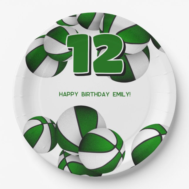 green white basketballs girls boys sports party paper plates (Front)