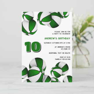 green white basketballs kids sports birthday invitation