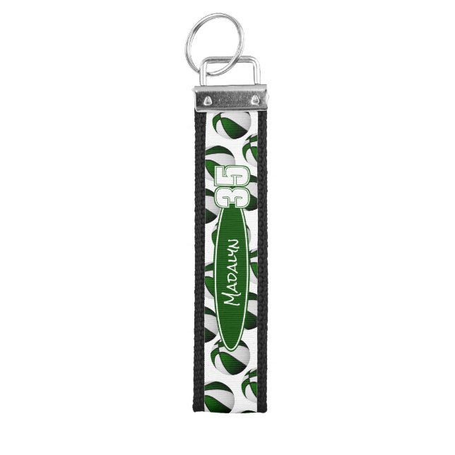green white basketballs pattern athlete name wrist keychain (Keys on Top)