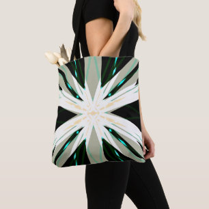 Green White Beige Winter Xmas Starburst Snowflake Tote Bag