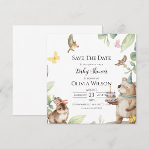 Green White Bird Baby Shower Save The Date Card