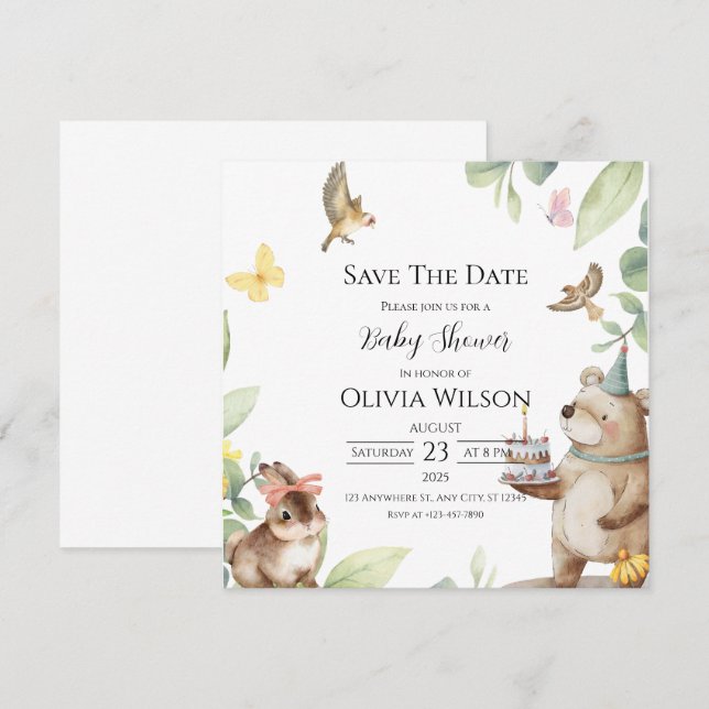 Green White Bird Baby Shower Save The Date Card (Front/Back)