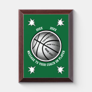 Green White Black, Basketball Gifts for Players Award Plaque