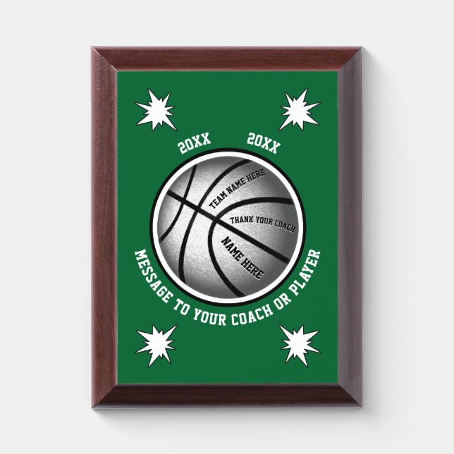 Green White Black, Basketball Gifts for Players Award Plaque (Vertical)