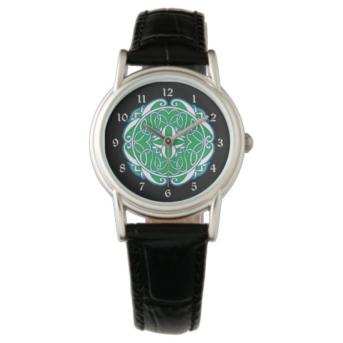 Green White Black Celtic Cross Watch