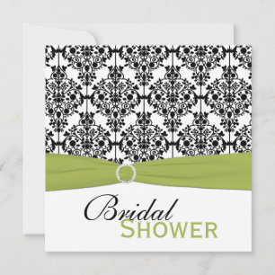Green, White, Black Damask Bridal Shower Invite