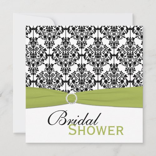 Green, White, Black Damask Bridal Shower Invite