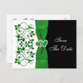 Green, White, Black Floral Save The Date Post Card (Front/Back)