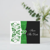 Green, White, Black Floral Save The Date Post Card (Standing Front)