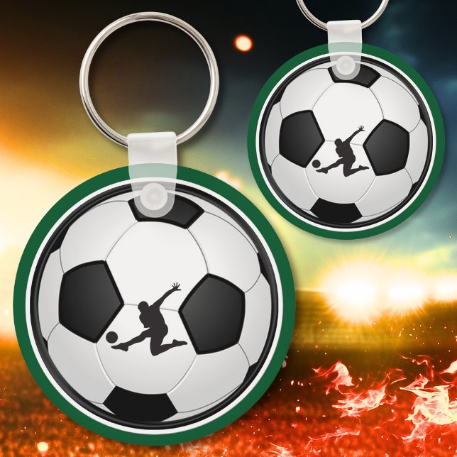 Green, White, Black Personalized Soccer Keychains (Soccer party favors, for boys. Green, white, black soccer favors are cheap gifts for soccer players.)