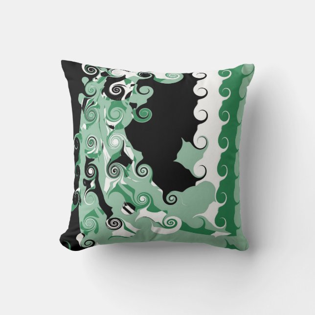 Green White Black Retro Painting Abstract Art Deco Throw Pillow (Front)