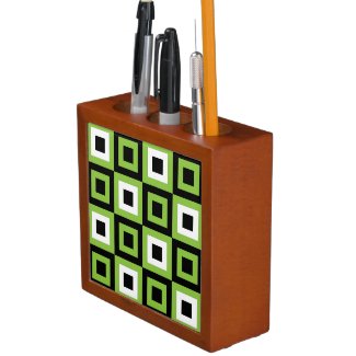 Green White Black Squares Geometric Pattern 