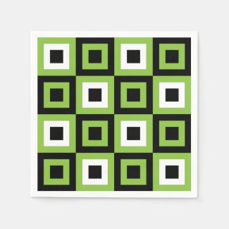 Green White Black Squares Geometric Pattern Party