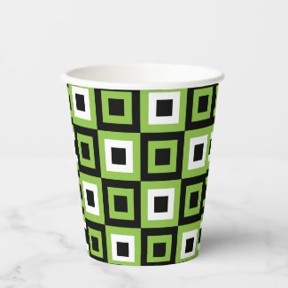 Green White Black Squares Geometric Pattern Party