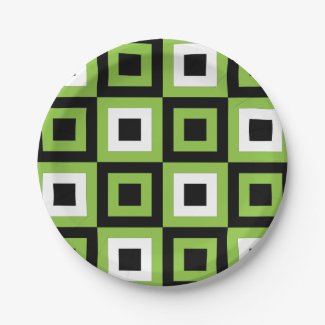 Green White Black Squares Geometric Pattern Party