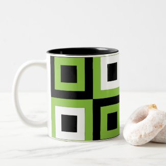 Green White Black Squares Geometric Pattern