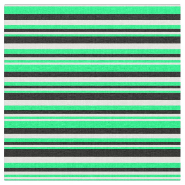 Green, White & Black Striped/Lined Pattern Fabric (Close Up)